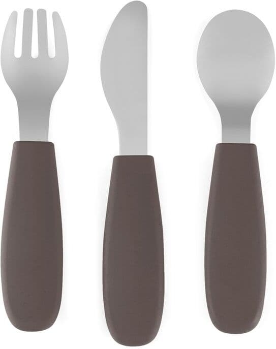 Petite&Mars Take&Match Stainless Steel Cutlery Set μαχαιροπίρουνο για παιδιά Bitter Cocoa 12m+ 3 τμχ