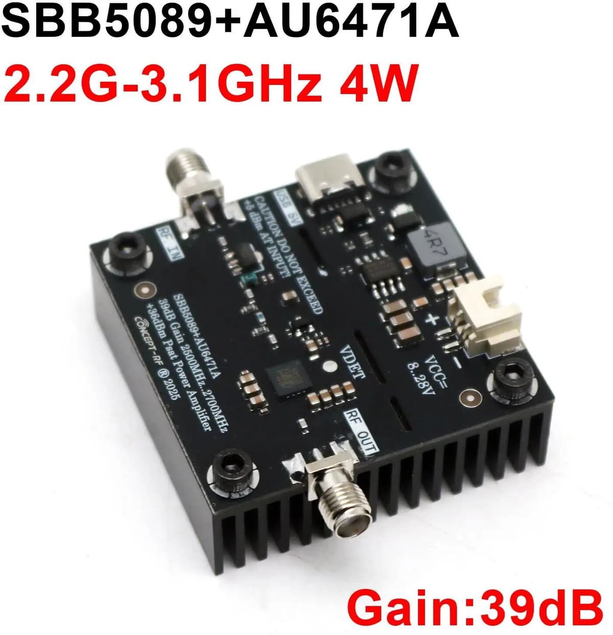 DykbRadio AU6471A 4W 2.4Ghz PA 4W RF POWER Amplifier 39dB Gain 2.2G-3.1GHz For 2.4G Bluetooth WIFI Drone Image Transfer Lora Zigbee