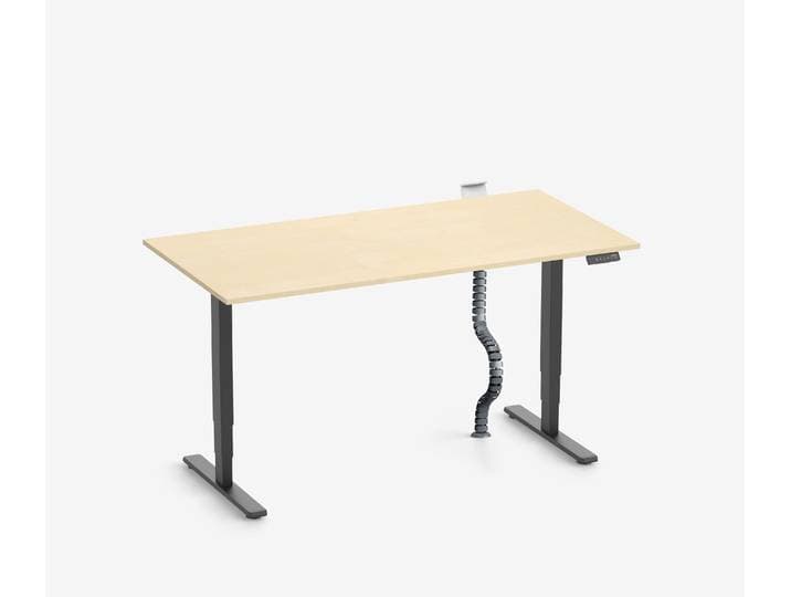 FOKUS Schreibtisch + Steckleistenhalter + Kabelschlange Schwarz Birke 140x80