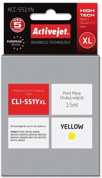 Cartucho de tinta compatible Canon CLI-551Y (amarillo) - ACTIVEJET