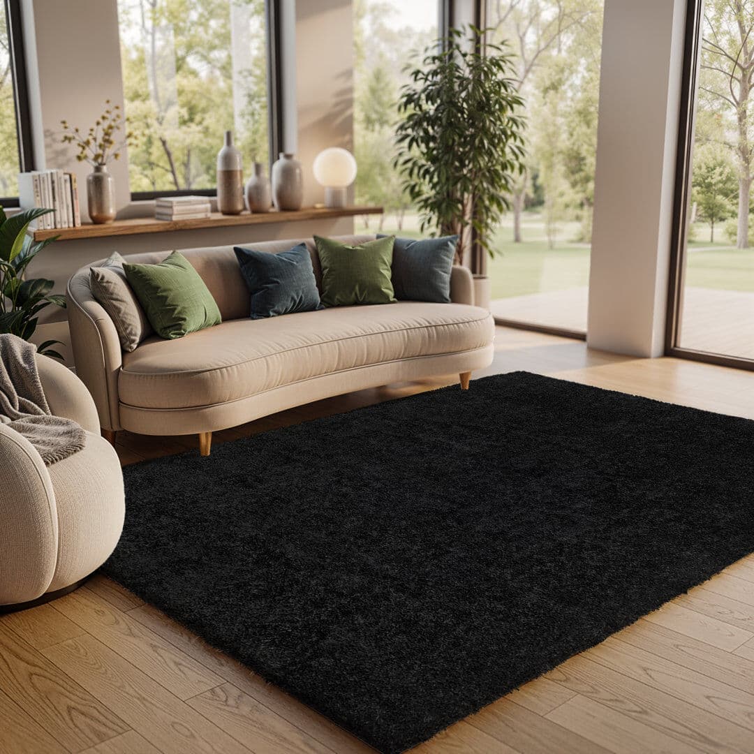 Wade Logan Ridout Solid High-Pile Rug Black/Polyester Rectangle 160 x 213 cm