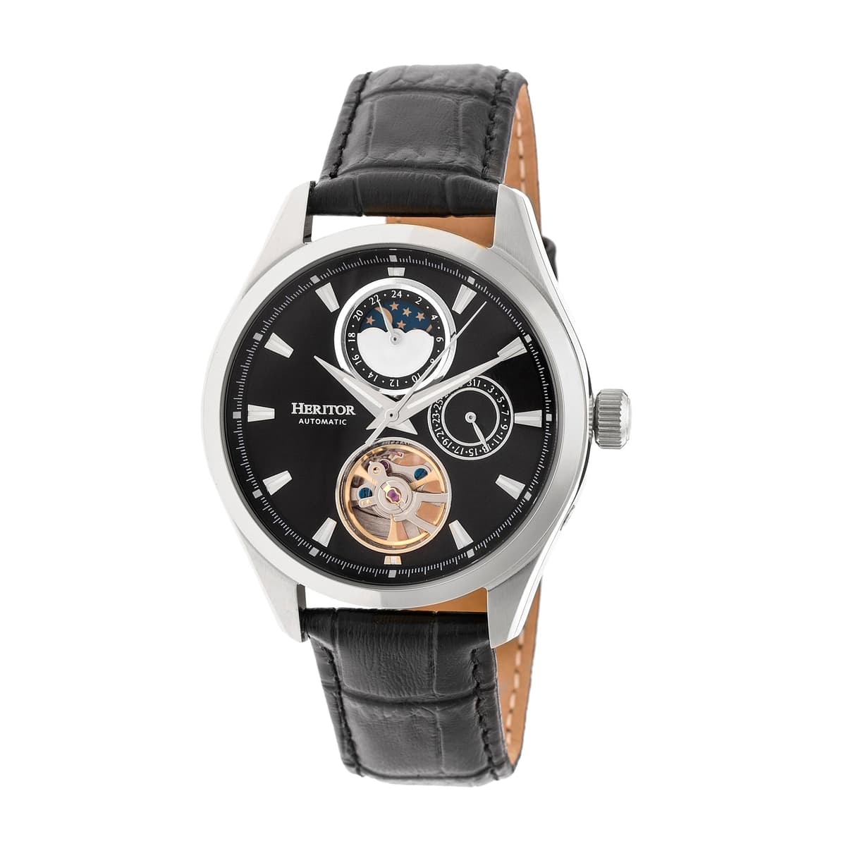 Heritor automatisch Sebastian semi-skelet lederen band horloge
