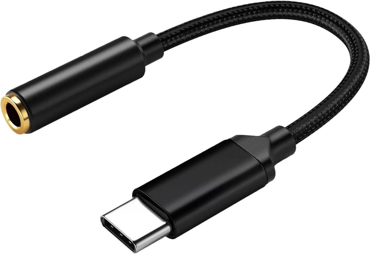 INF Câble Audio Adaptateur Type C vers Jack 3.5mm - Transfert Audio Numérique DAC - Noir Tressé Le noir