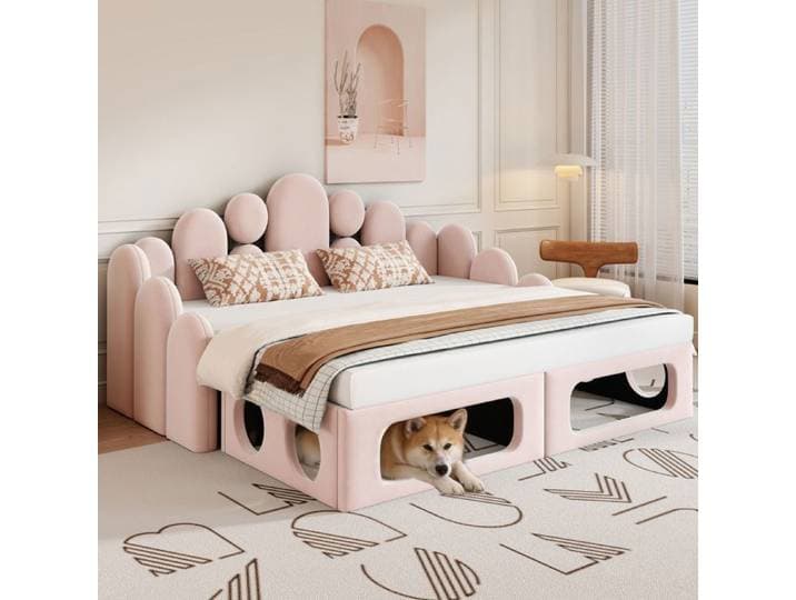 Canapé-lit rembourré avec lit pour animaux de compagnie lit rembourré multifonctionnel 2-en-1 180*200cm lit rembourré avec tissu v