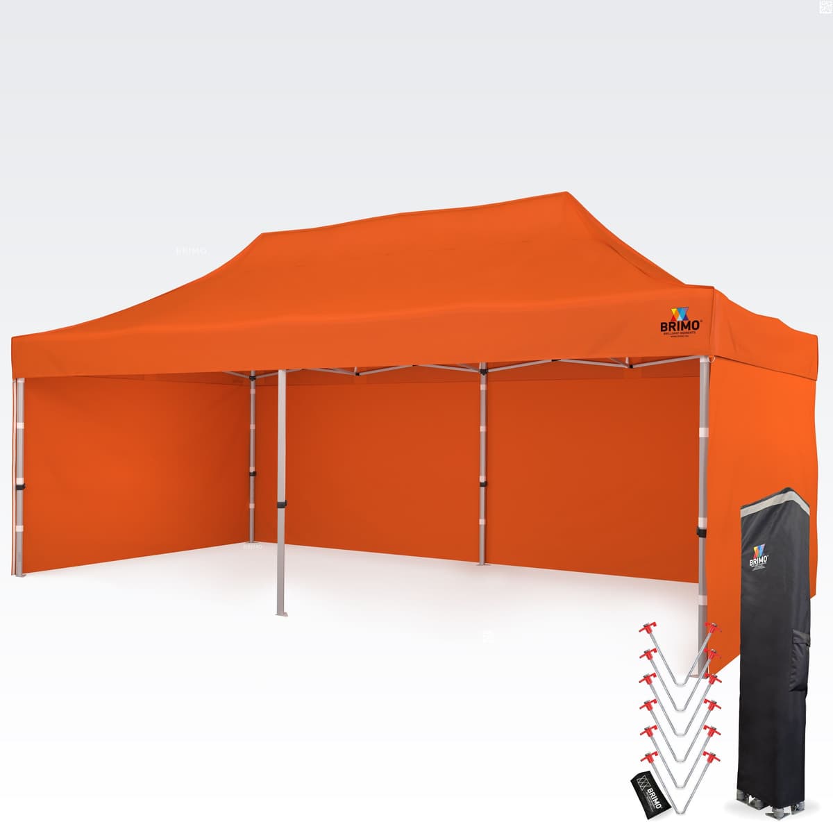 BRIMO Alumiininen saksiteltta 4x8 m moottoriurheiluun ja varikkoon - 3 seinällä - Oranssi 70% polyesteri, 30% PVC