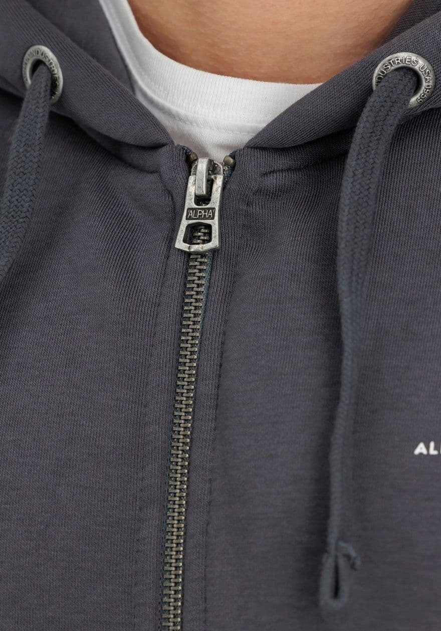 Kapuzensweatshirt ALPHA INDUSTRIES "Basic Zip Hoody SL", Herren, Gr. S, grau (vintage grau), angeraute Sweatware, Obermaterial: 80% Baumwolle, 20% Polyester, unifarben, regular fit hüftlang, Rundhals, Rippbündchen, Sweatshirts Kapuzensweatshirt vintage gr