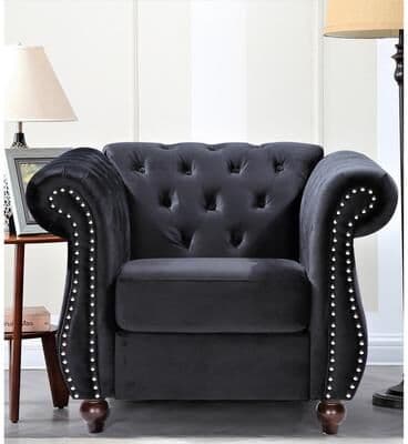 Chesterfield Crushed Velvet Accent Chair, Button Tufted Single Sofa Chair With Rolled Arms, Wood Tapered Legs