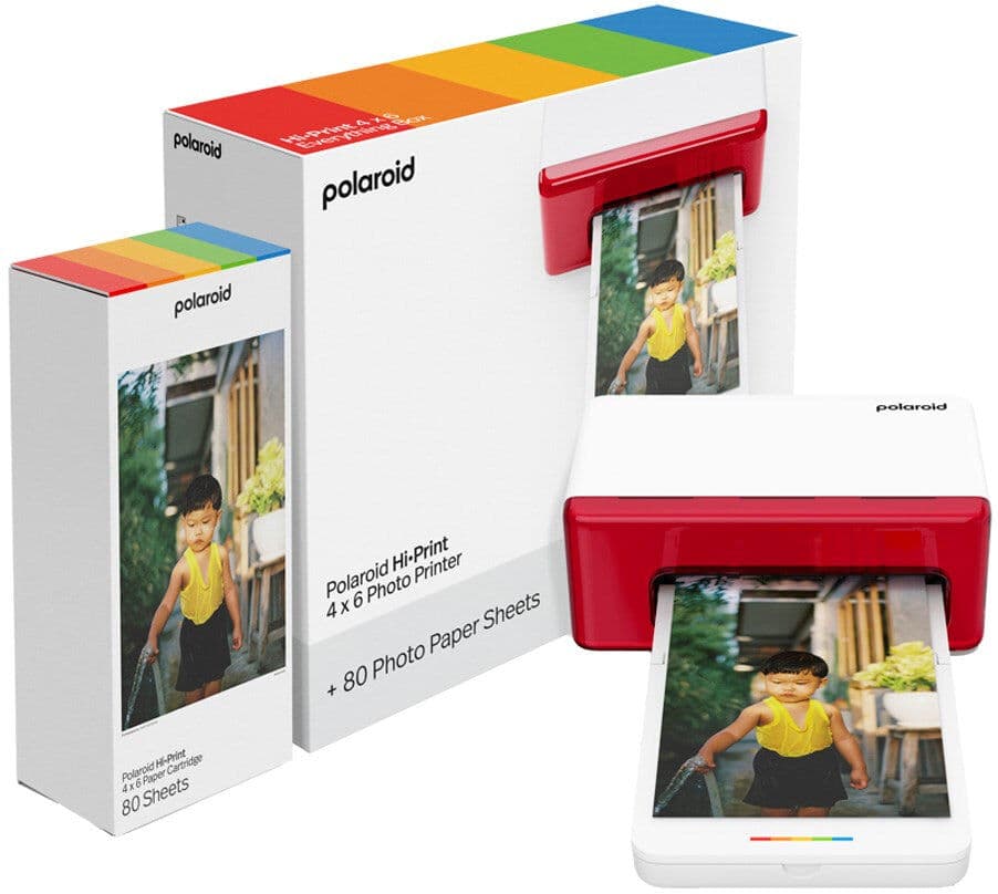 Polaroid Hi-Print Mobil Fotoskriver 4x6" med 80 Stk. Fotopapir - Hvit / Rød