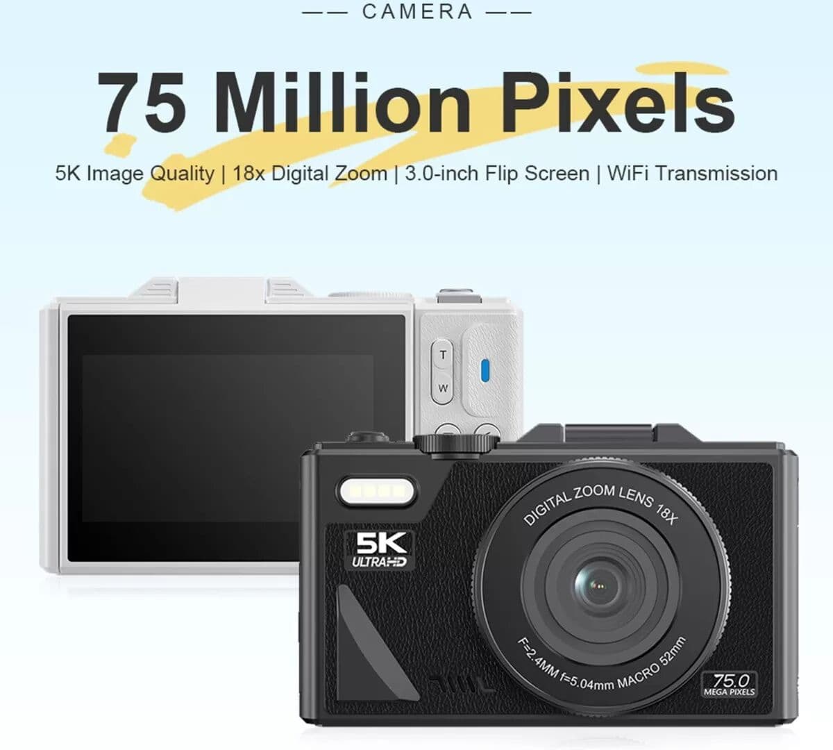 INF Appareil Photo Numérique 5K Blanc avec Carte 32 Go, Adaptateur Type-C et Lecteur USB