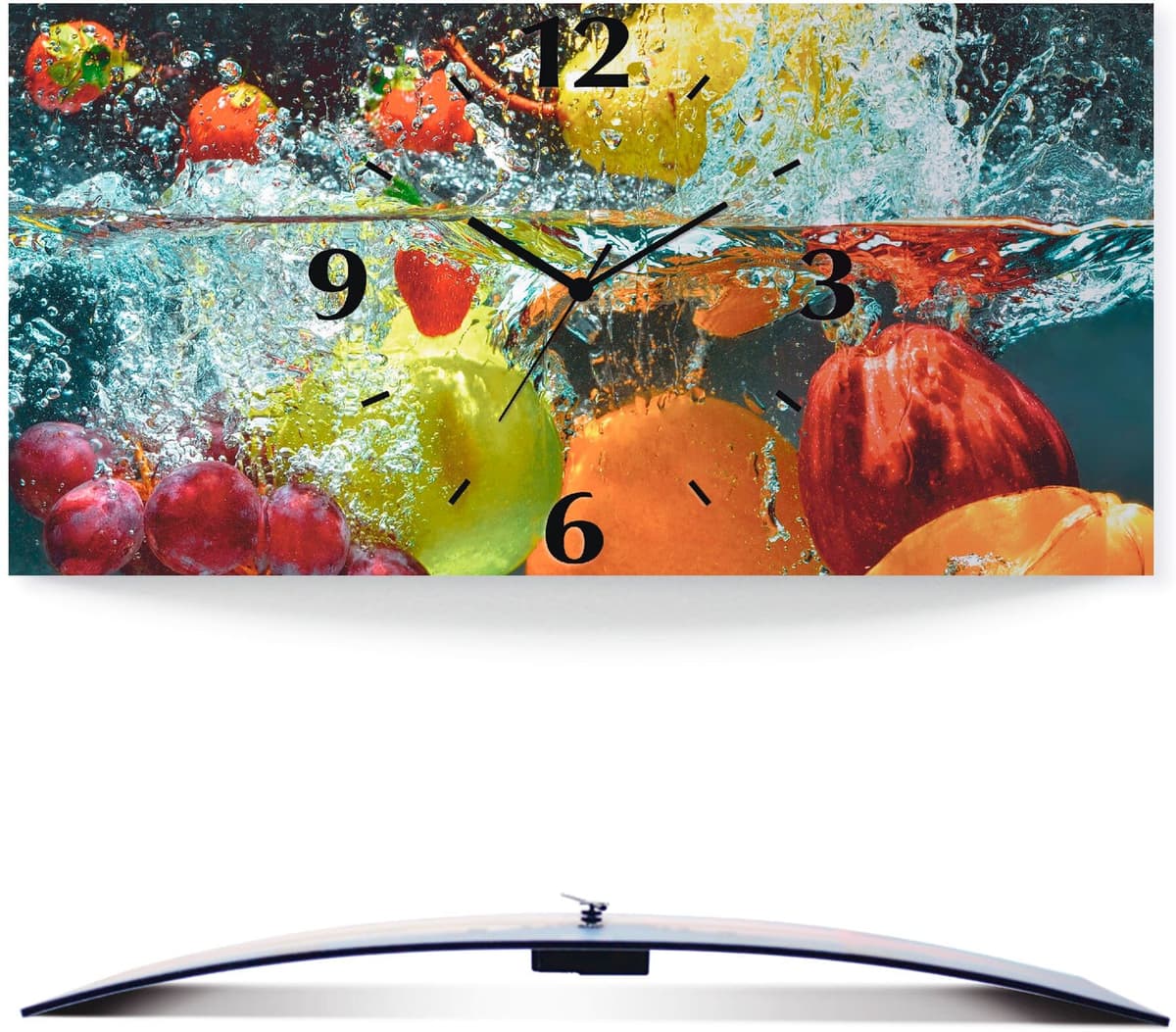 Wanduhr ARTLAND "Spritzendes Obst auf dem Wasser", bunt, B:50cm H:25cm T:0,3cm, Wanduhren, Wanduhr, wahlweise mit Quarz- oder Funkuhrwerk, lautlos ohne Tickgeräusche bunt B/H/T: 50cm x 25cm x 0,3cm, Quarzuhr