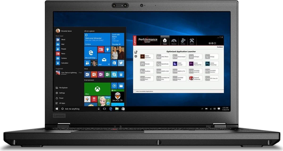 IBM ThinkPad P52   i7-8850H   15.6"   16 GB   512 GB SSD   4K   FP   Podświetlenie klawiatury   Kamera internetowa   P1000   Win 11 Pro   DE - Refurbished