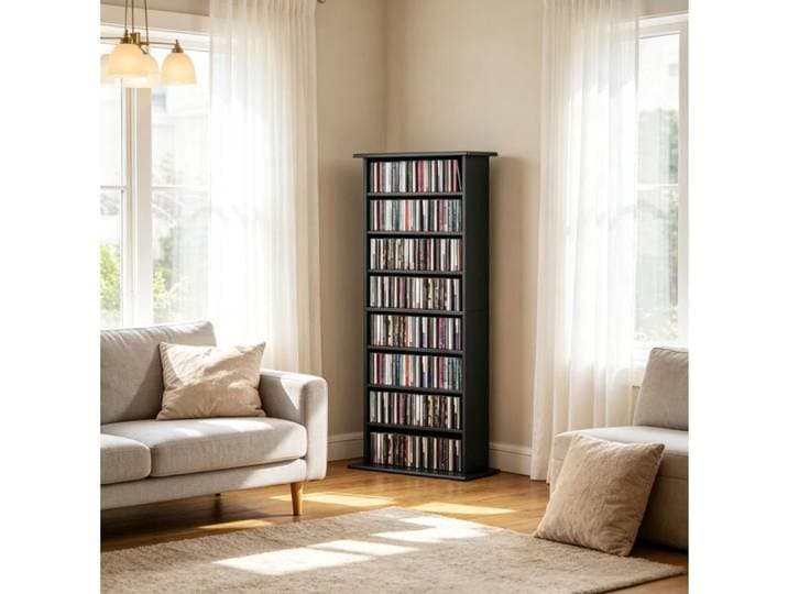 WOVREO Meuble de rangement CD DVD Blu-ray noir 8 compartiments 6 étagères réglables 58 x 24 x 126 3 cm