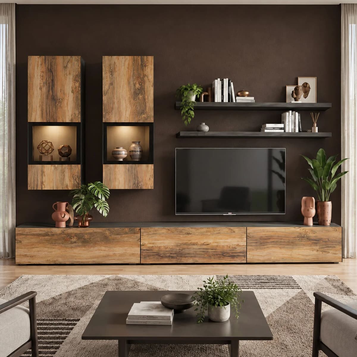 garneroarredamenti Parete attrezzata 270x176h cm moderna noce antico nero frassinato Emotion Gihome®