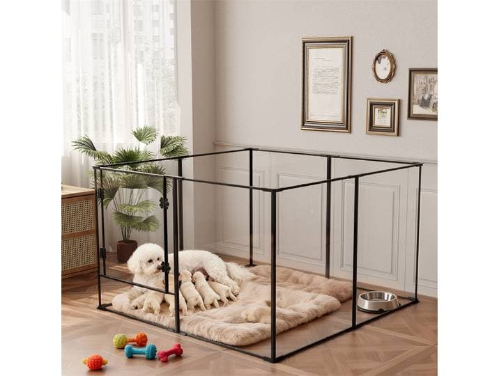 Parc pour chien en acrylique à 8 panneaux, clôture d'exercice intérieure pour animaux de compagnie, boîte à stylos pour chiots, lapins, petits animaux, zone de jeu transparente pour animaux de