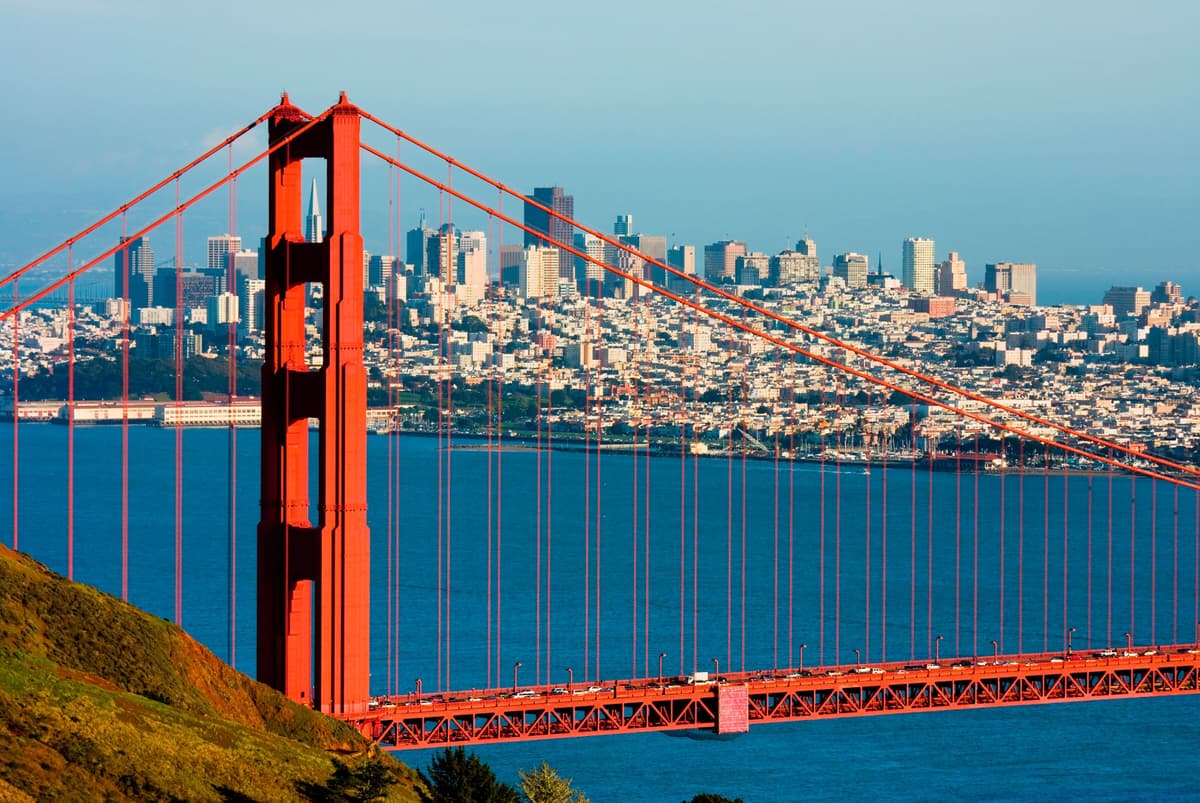 Fototapete PAPERMOON "Golden Gate Bridge", bunt, B:3m L:2,23m, Vlies, Tapeten, Fototapete bunt B/L: 3m x 2,23m, Bahnen: 6 Stk.