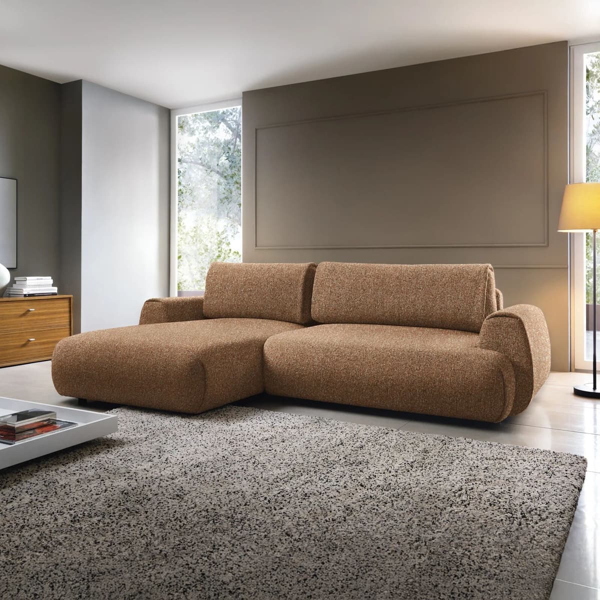 garneroarredamenti Divano letto angolare sinistra 3 posti 270x167cm tessuto arancio Cloudify