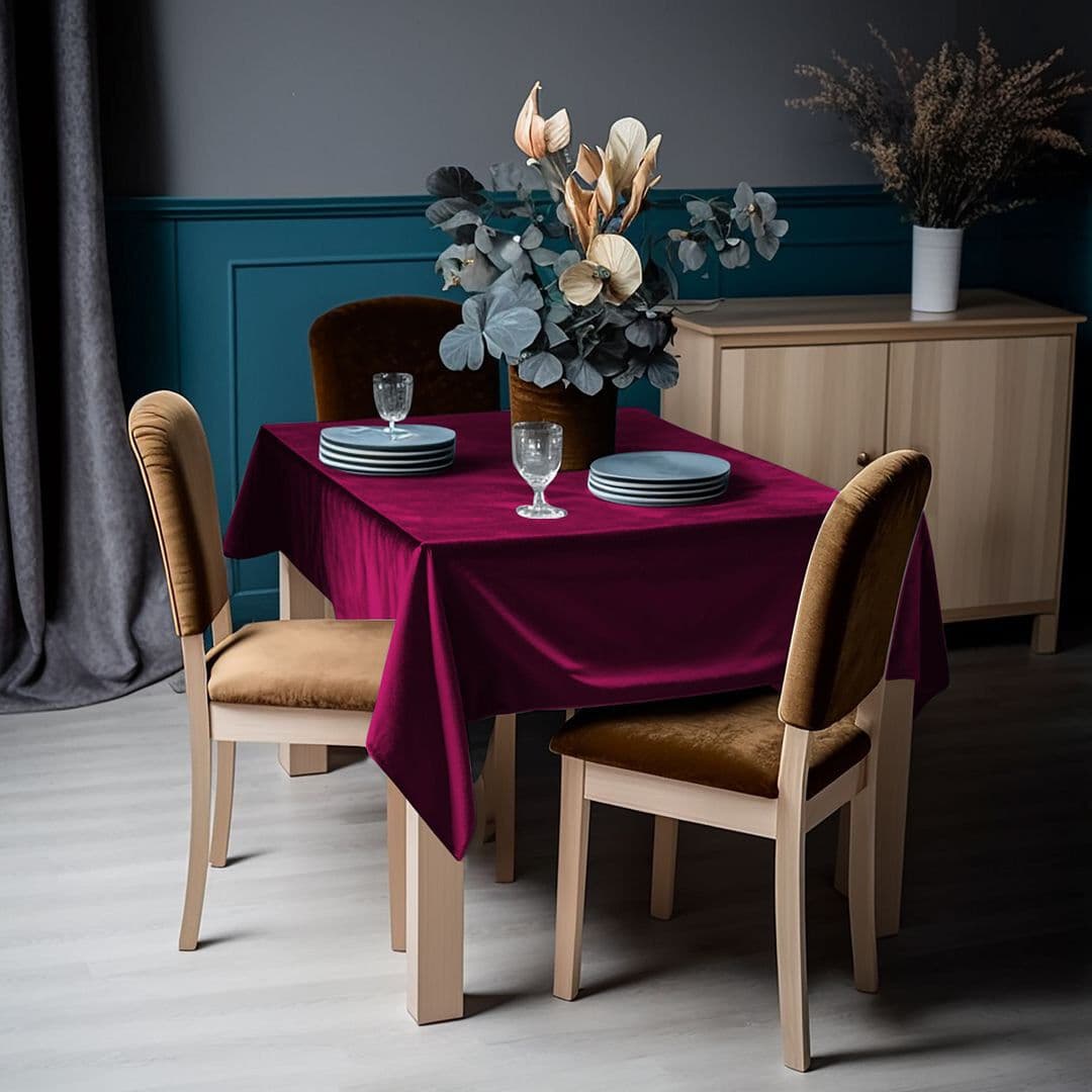 Lilijan Home & Curtain Matte Velvet Square Tablecloth Raspberry Red 132cm W x 381cm L