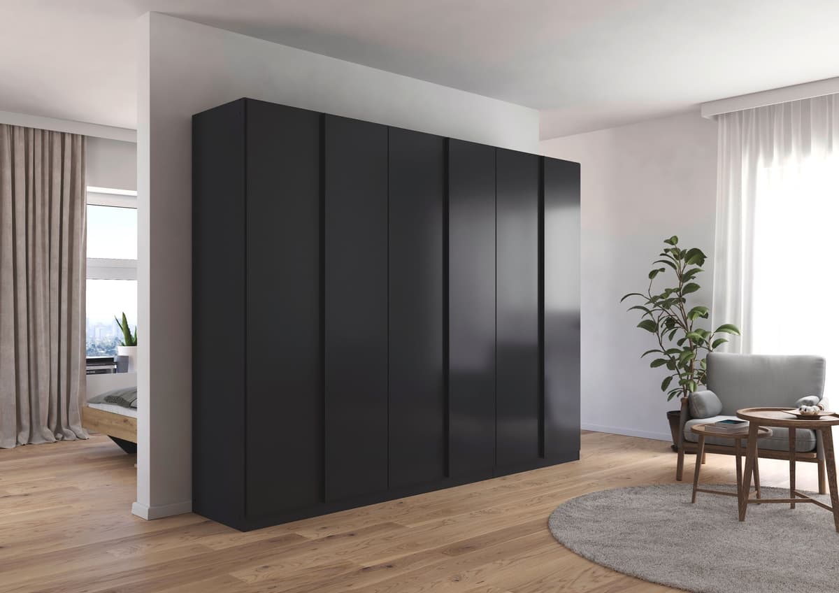Drehtürenschrank RAUCH "Monostar", grau (graumetallic), B:271cm H:210cm T:54cm, Holzwerkstoff, Schränke, Drehtürenschrank, mit umfangreicher Innenausstattung graumetallic B/H/T: 271cm x 210cm x 54cm