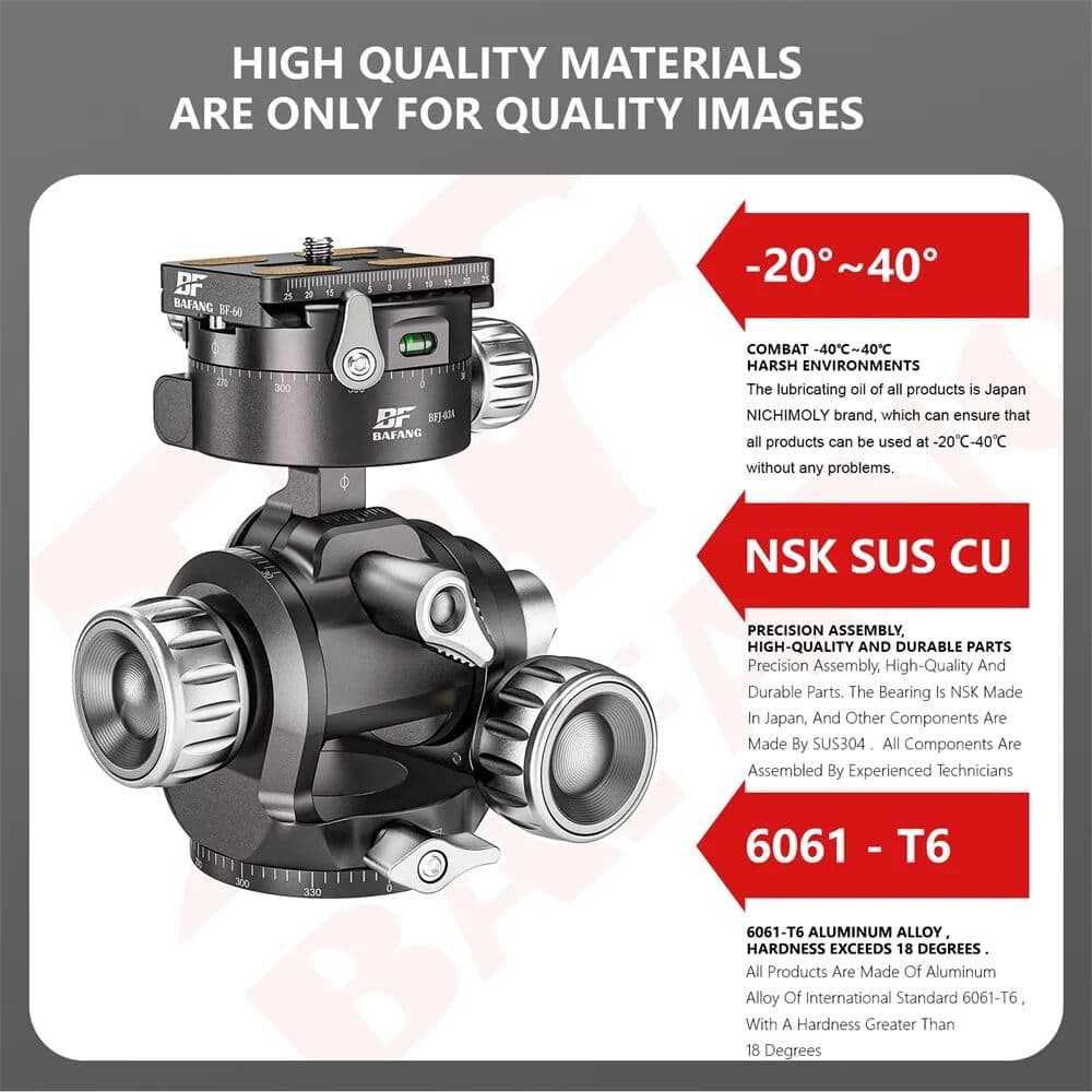 BAFANG BFC-01A+ Geared Head with Quick Release Plate Bubble Level Dual Panoramic for Heavy Duty Tripods Camera Slide