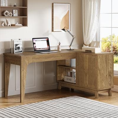 1Easylife 57'' Wood L-Shaped Corner Computer Desk Writing Table with Cabinet