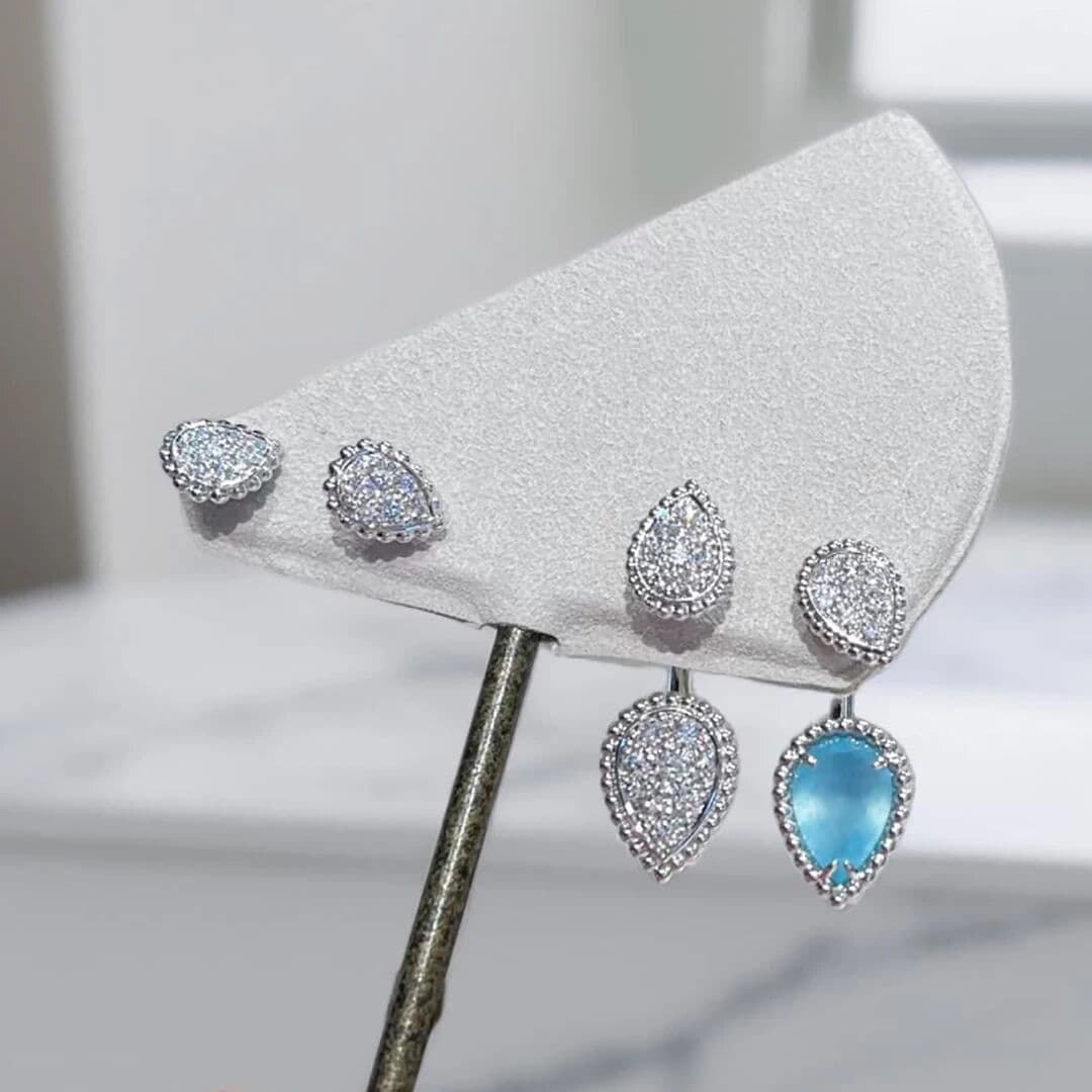 MELIZZ Electroplated 18K Gold Women's Full Diamond Water Droplet Earrings High-End Jewelry