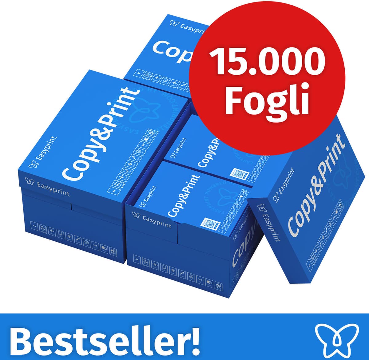 NUOVO! Carta per stampanti Easyprint Carta per fotocopie 15000 fogli 30 x 500 A4 Premium bianco brillante Vincitore del test CIE 160 Certificato ambientale 100% PEFC