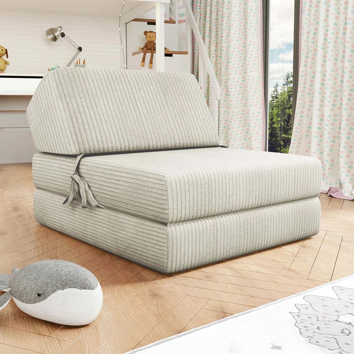 garneroarredamenti Poltrona divano letto pieghevole 90 cm velluto a coste beige Lorin