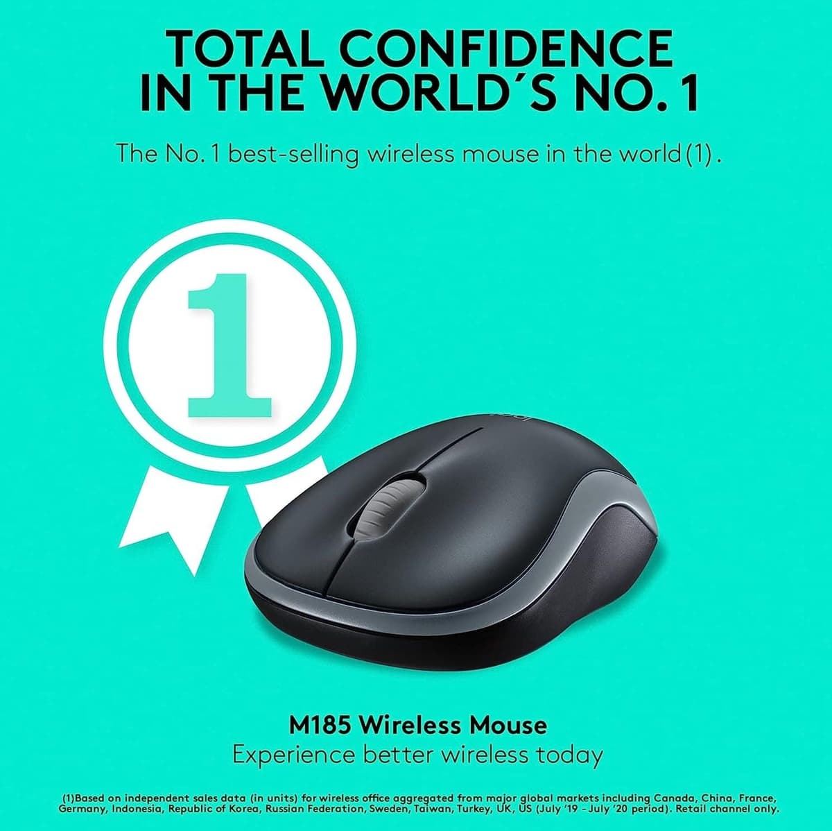 Logitech M185 Wireless Mouse, 2.4GHz with USB Mini Receiver, 12-Month Battery Life, 1000 DPI Optical Tracking, Ambidextrous, Compatible with PC, Mac, Laptop - Grey