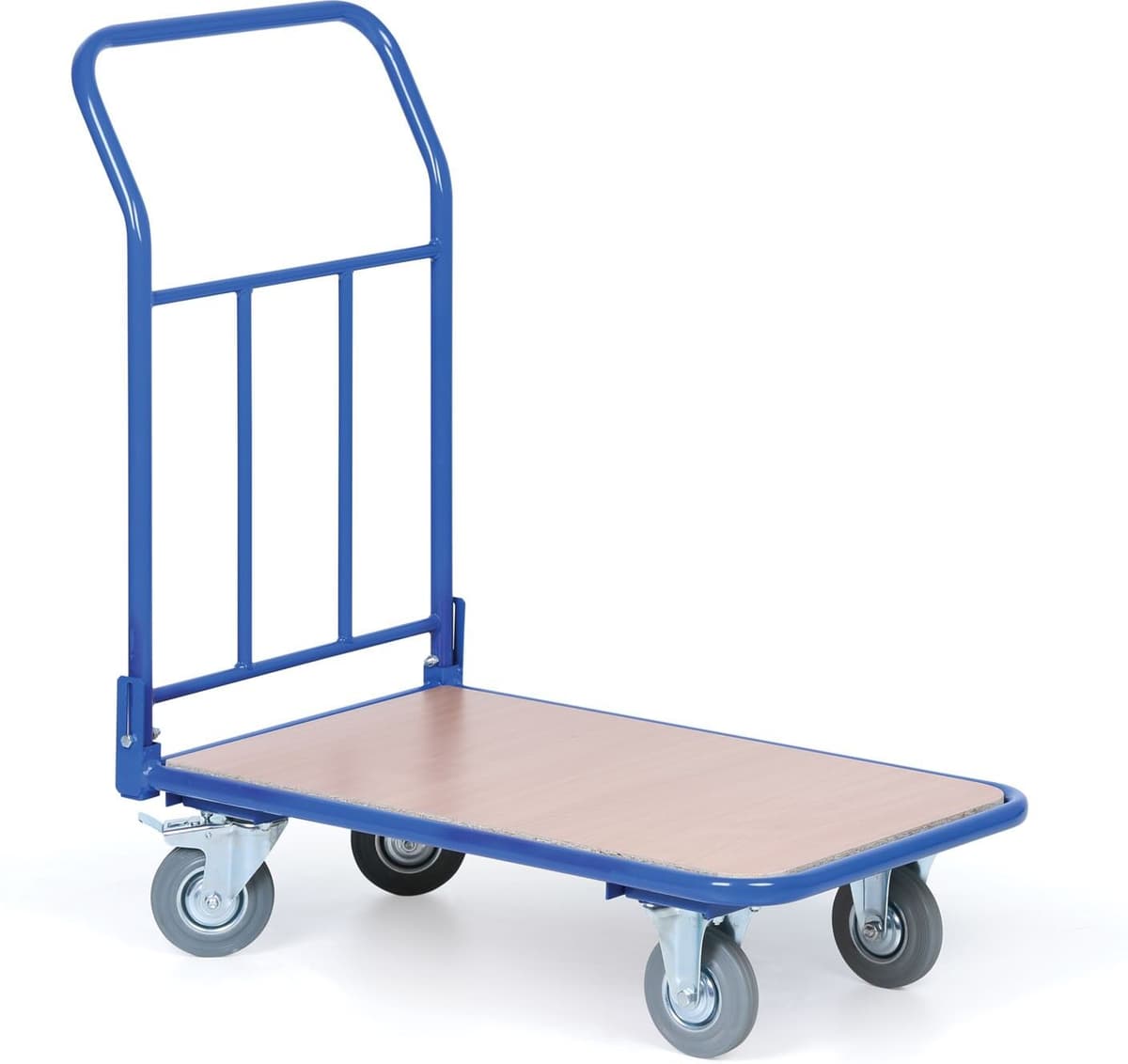 B2B Partner Wózek platformowy ze składanym uchwytem z siatką, platforma 500 x 800 mm, nośność 200 kg, koła 125 mm z szarą gumą