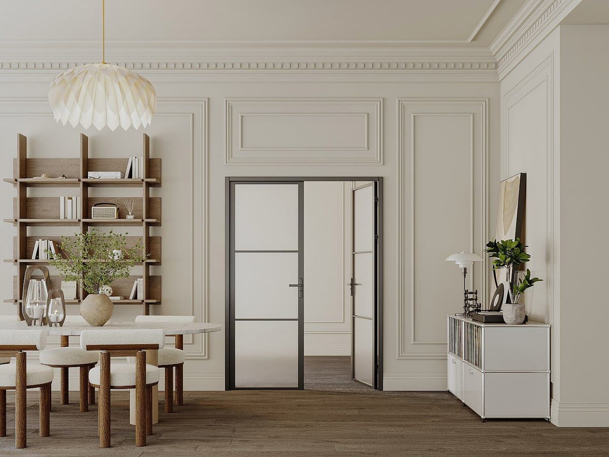 Unique Puerta doble reversible de aluminio y vidrio traslúcido - 2 x Alt. 204 x An. 73 cm - Negro - MASERU