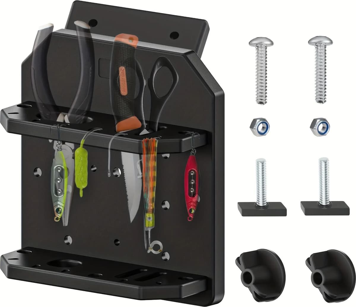 NONE Boat Versatrack Tool Holder Rack, Knife & Plier Organizer with 16 Lure Slots, Marine-Grade Track System for Lund/Ranger