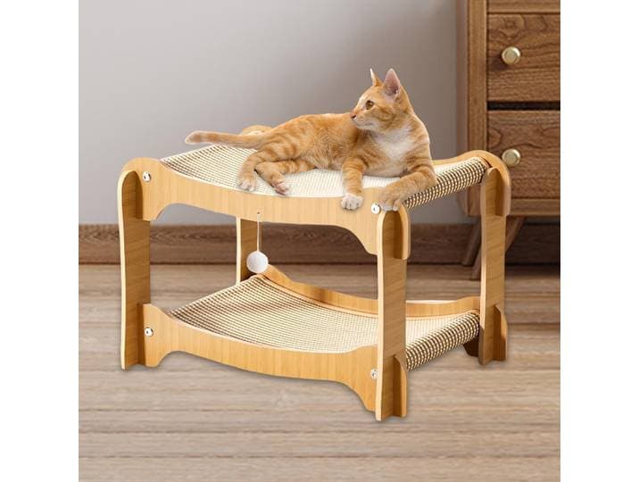 Chaise longue Double couche pour chat, planche à gratter en bois, résistante à l'usure, sans perte, nid de chat, jouet, lit de couchage durable