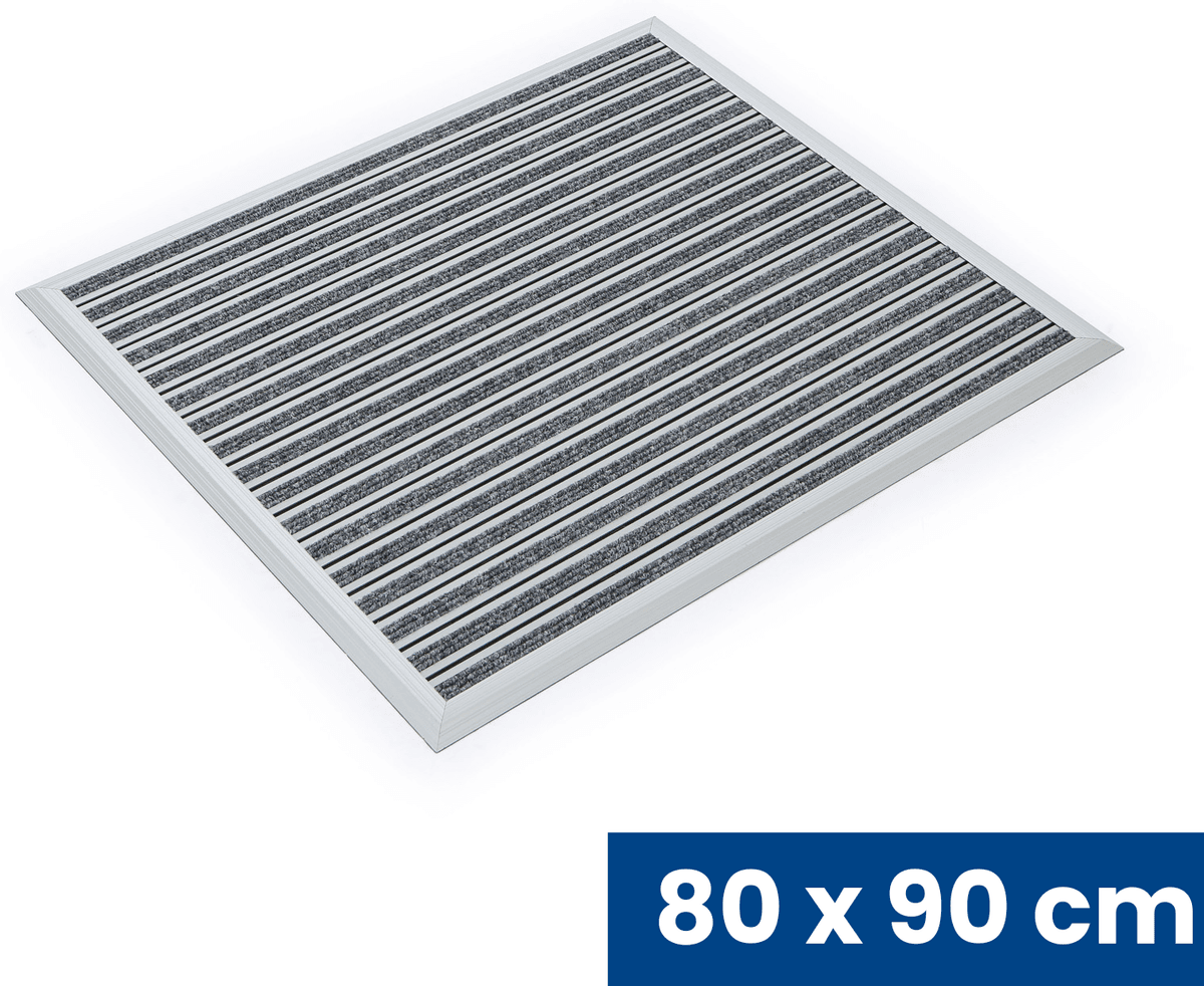 B2B Partner Aluminiowa mata czyszcząca z wkładem dywanowym i listwą najazdową, 80 x 90 cm, szara