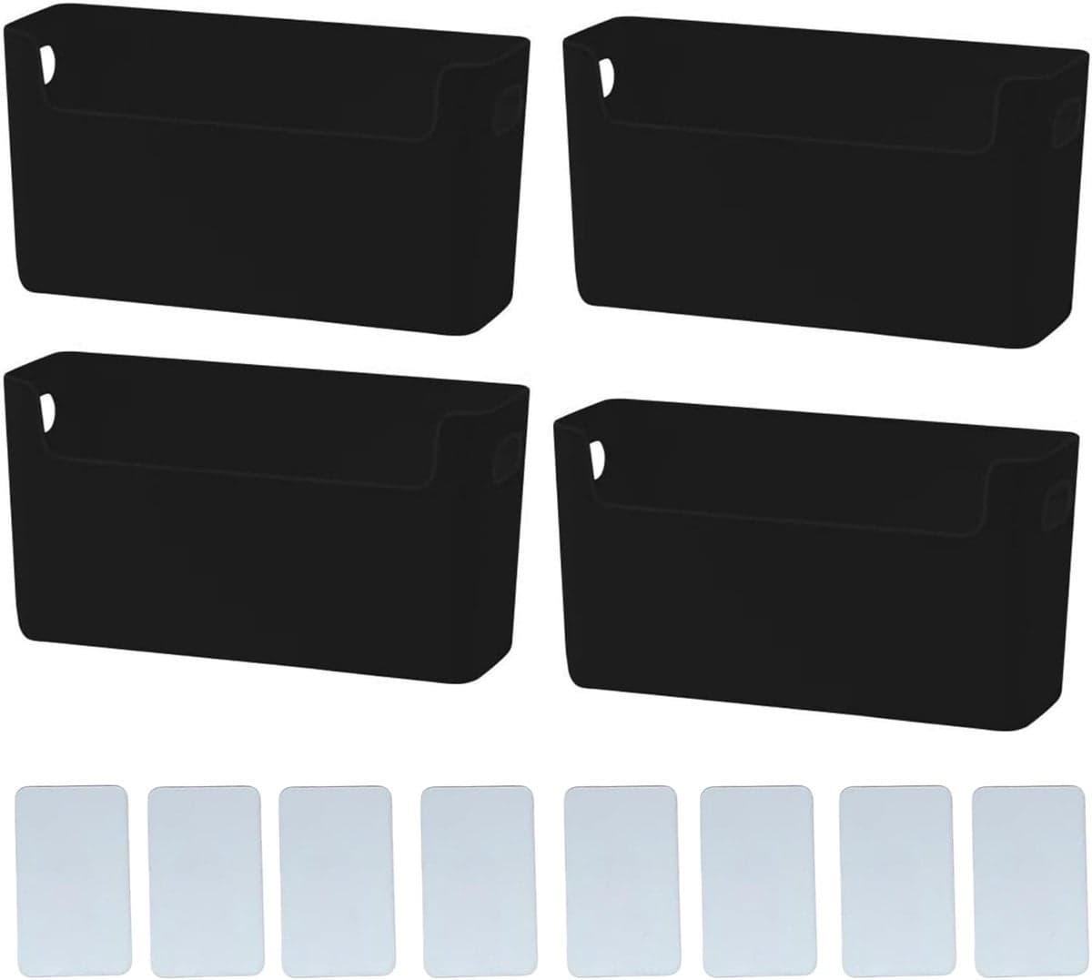 Set van 4 zwarte kunststof opbergdozen met plakband, B: 25 cm, D: 8 cm, H: 13,5 cm