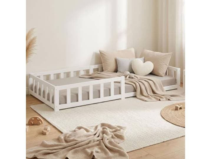 Homestyle4u Kinderbett Bodenbett 90x200 mit Matratze & Rausfallschutz