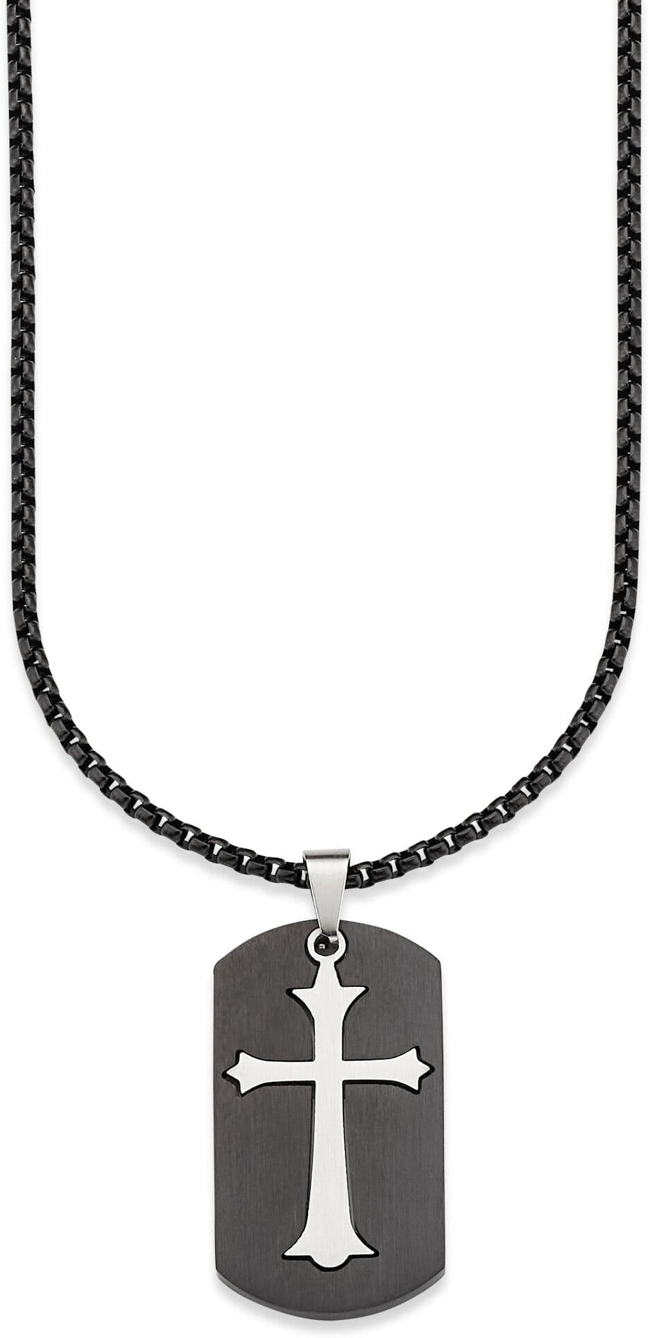 Kette mit Anhänger BRUNO BANANI "Schmuck Geschenk Halskette Kreuz Venezianerkette Silber Schwarz", schwarz (edelstahlfarben, schwarz), Halsketten, Herren, Edelstahl, L: 55 B: 3mm, Kette mit Anhänger, B:3mm edelstahlfarben, schwarz Edelstahl, L: 55 B: 3mm