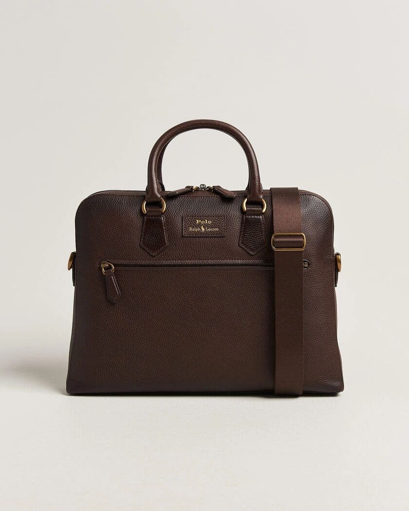 Polo Ralph Lauren Pebble Leather Messenger Bag Dark Brown