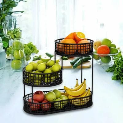Uplift Essentials Geometric Wire Kitchen Storage Basket And Counter Serving Tray black