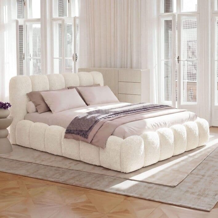 MebleMWM Łóżko Tapicerowane Z Pojemnikiem Sfg0200p   140x200   Boucle   Biały #2