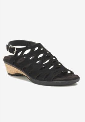 Women's Katia Wedge Sandal by Ros Hommerson in Black Nubuck (Size 7 M)