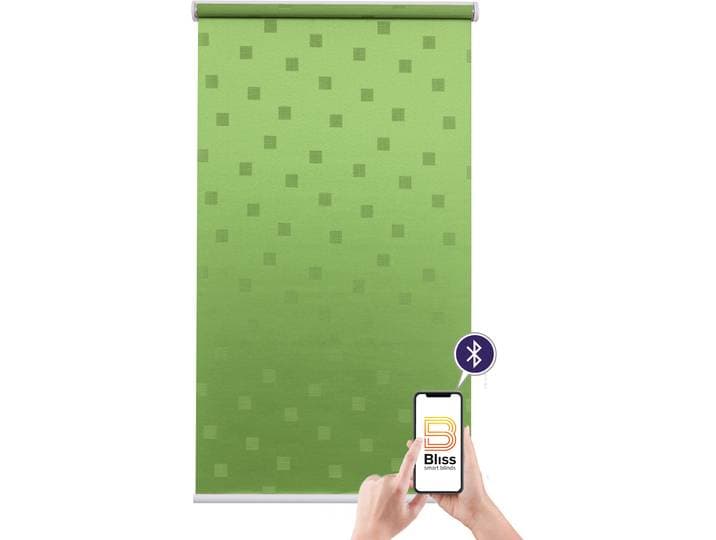 Elektrisches Rollo SUNLINES Funky Square , grün (grün, weiß), B:80cm H:180cm, Kunststoff, Metall, Polyester, Rollos, Elektrisches Rollo, appgesteuert via Bluetooth, mit Akku und Motor, weisser Fallstab