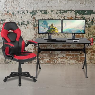 Lancaster Home Gaming Desk Bundle - Cup/Headphone Holders, Wire Management