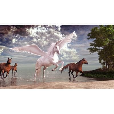 Fototapete PAPERMOON "Pegasus und Pferde", bunt, B:3,5m L:2,6m, Vlies, Tapeten