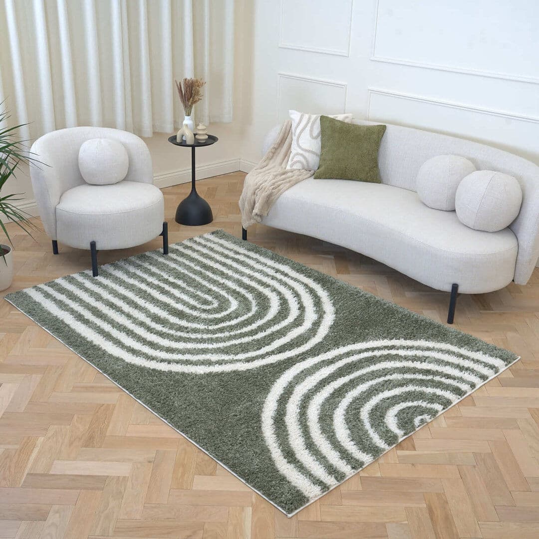 THE RUGS Moodi Modern Shaggy Area Rug Abstract Line Design Green Rectangle 160 x 230 cm