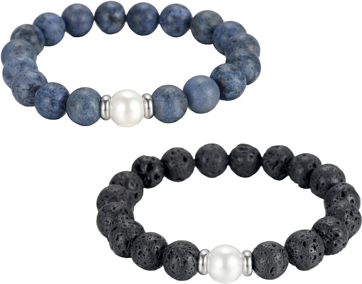 Armband Set FIRETTI "Multipack Schmuck Geschenk Edelstahl Armschmuck Armkette Edelstein", blau (edelstahlfarben, schwarz, blau, weiß, schwarz, blau), Armbänder, Damen, 21cm, Edelstahl Nylon Perlen, Edelstahl, Nylon, Perlen, Armband Set, mit Lavastein, Dum