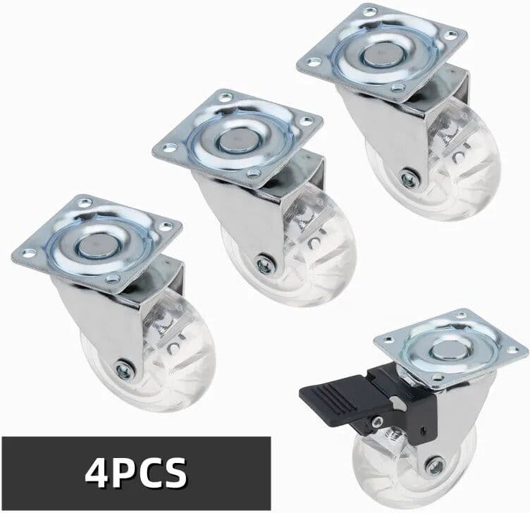 NONE 4PCS 2 Inch PU Crystal Universal Caster Wheels Set Transparent Brake Wheels For Carts Dressers Platform Trolley Chair