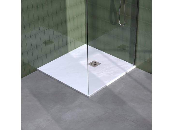 Brauer Asteroid Douchebak - 90 x 90 cm - Mineraalmarmer - Mat Wit - Antislip - Antibacterieel