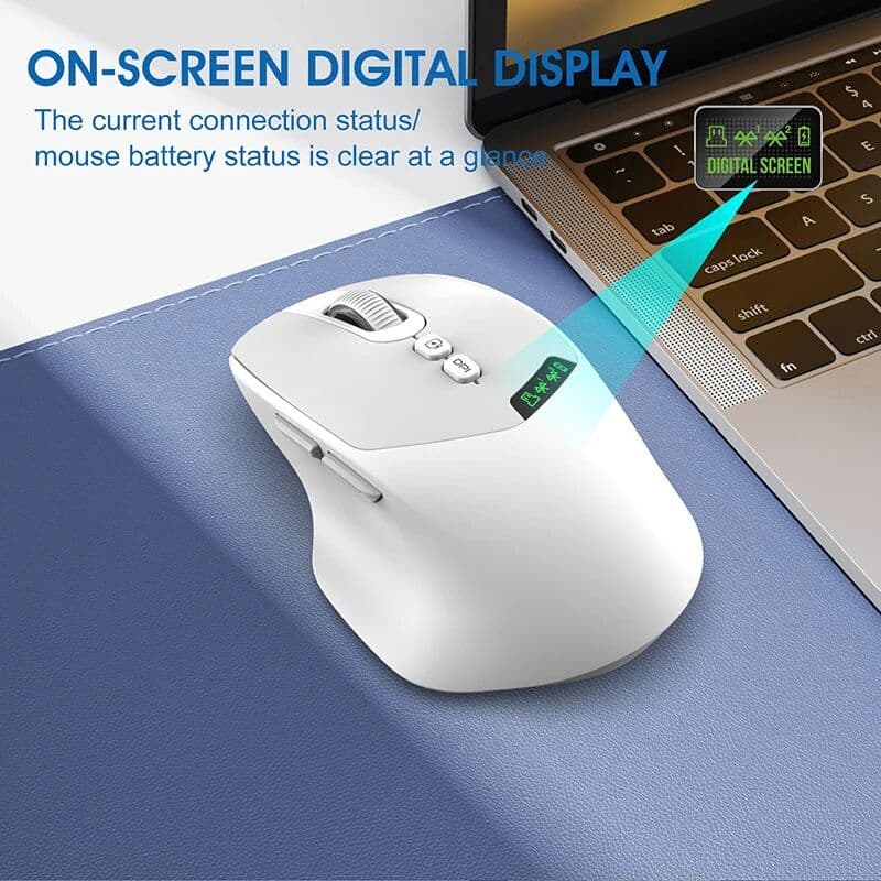 APAYADO Noiseless Dual Mode Wireless Mouse Bluetooth 2.4G, Silent Click, DPI Adjustable, 500mA Battery, Display for PC Laptop Mac