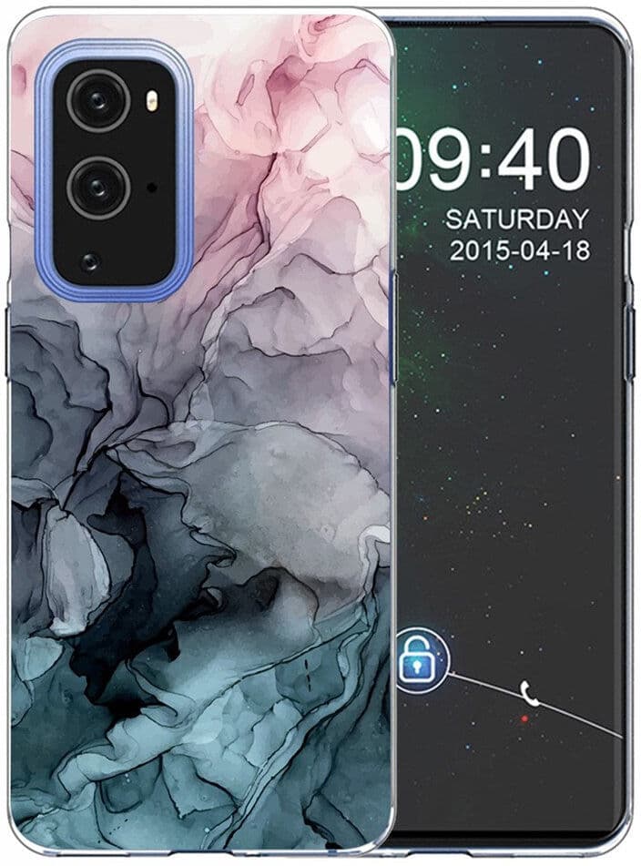 EIDERWOOD OnePlus 9 Pro Fleksibelt Plastik Mobil Cover m. Marmordesign - Blå / Lyserød / Sort
