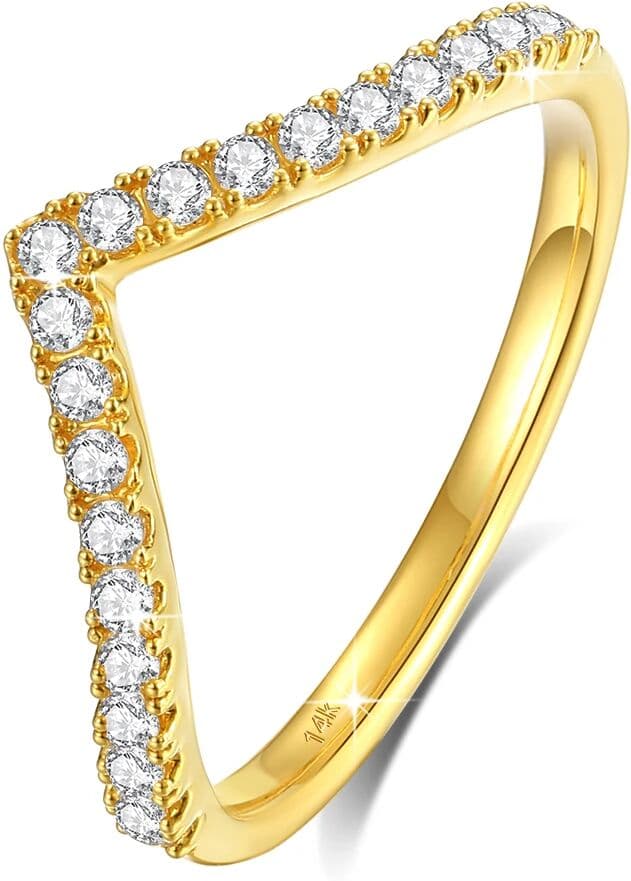 NONE Luxury Brand 100% Real 14k Gold V Shape Ring Moissanite Diamond Women Jewelry With AU585 K Gold Certificate Valentine’s Day Gift